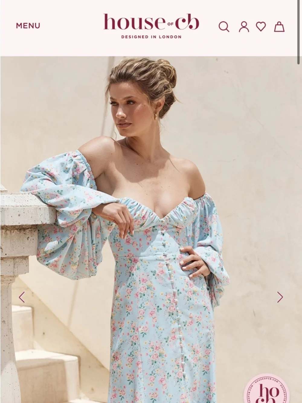 House of CB Blue Floral Off-Shoulder Maxi Dress - Picture 7 of 8